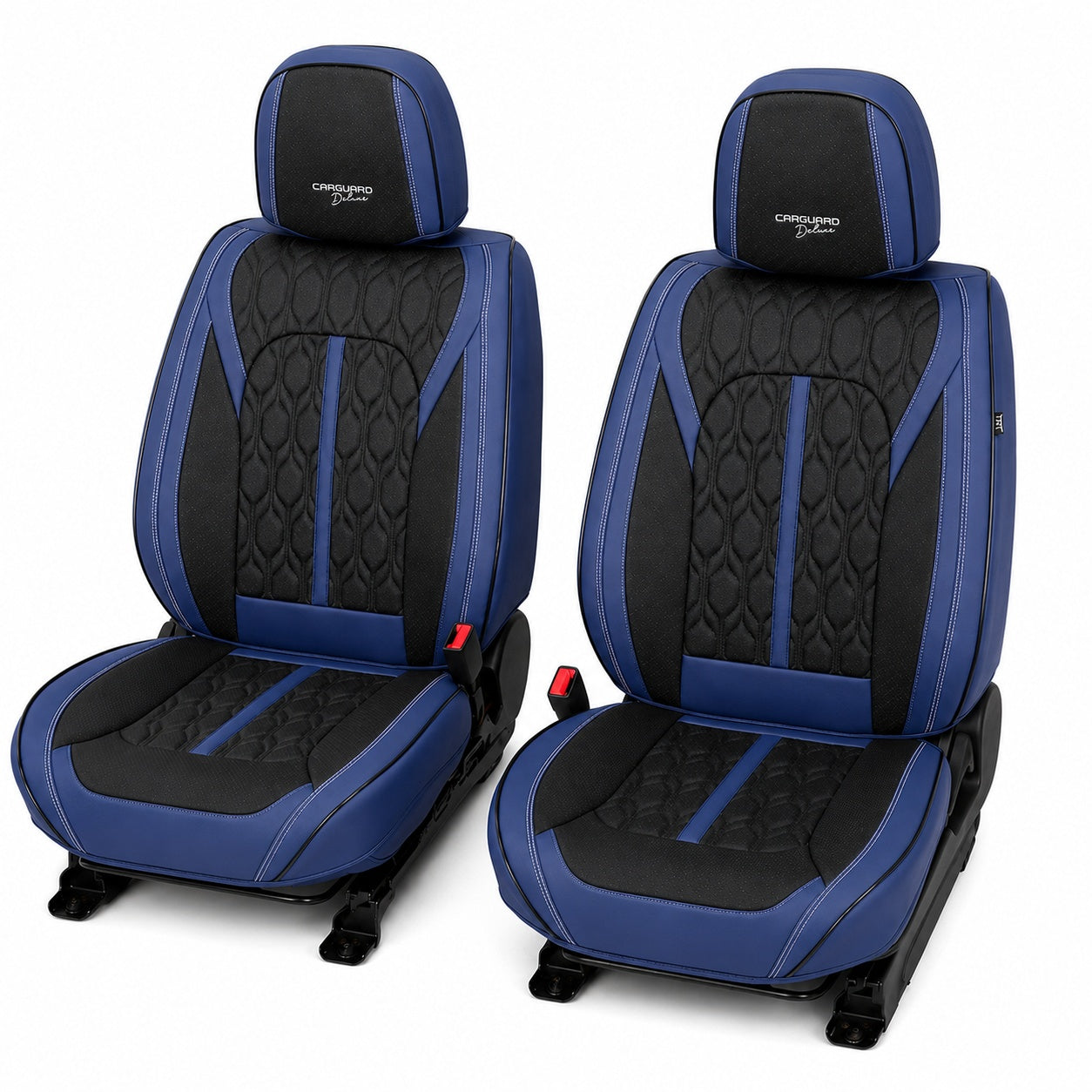 Huse auto premium 5 locuri Carguard Deluxe piele ecologică perforată - albastru inchis - negru