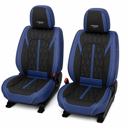 Huse auto premium 5 locuri Carguard Deluxe piele ecologică perforată - albastru inchis - negru
