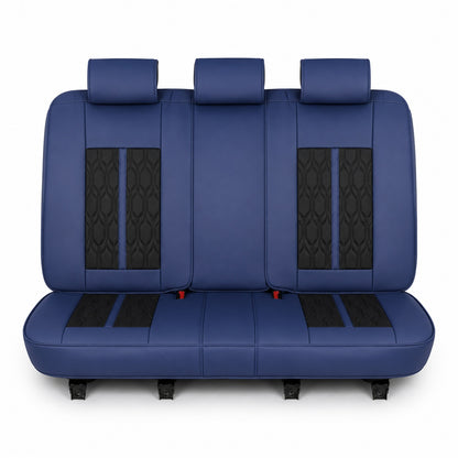 Huse auto premium 5 locuri Carguard Deluxe piele ecologică perforată - albastru inchis - negru