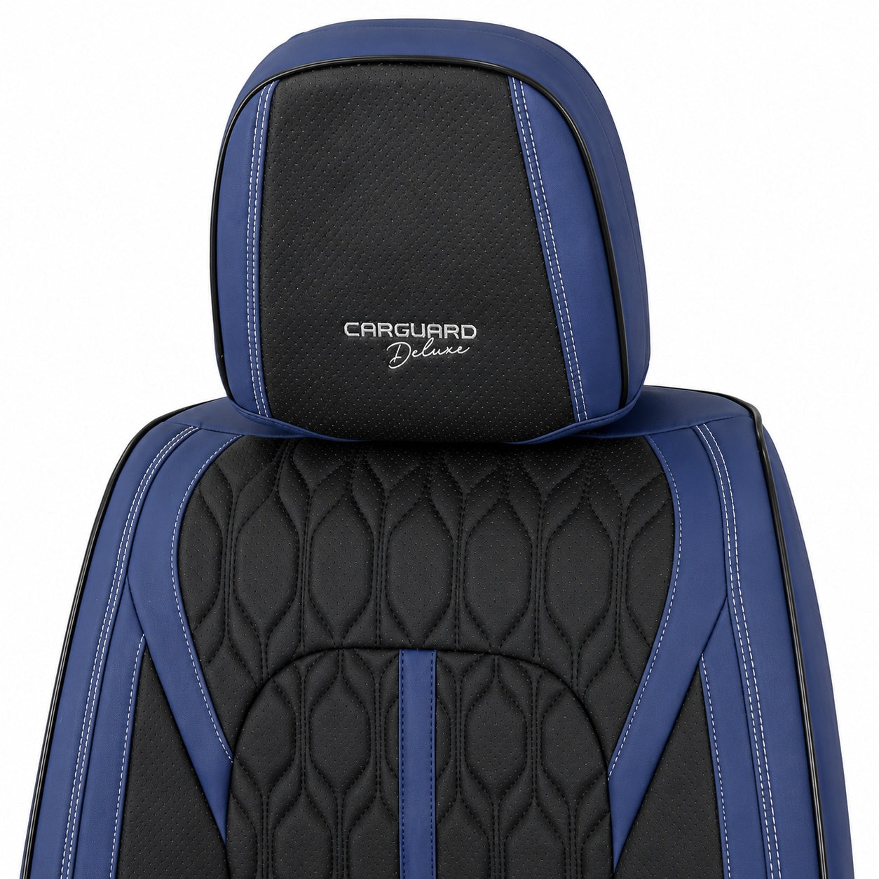 Huse auto premium 5 locuri Carguard Deluxe piele ecologică perforată - albastru inchis - negru