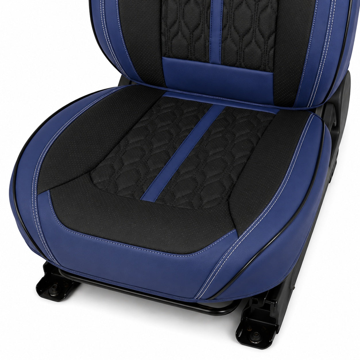 Huse auto premium 5 locuri Carguard Deluxe piele ecologică perforată - albastru inchis - negru