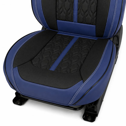 Huse auto premium 5 locuri Carguard Deluxe piele ecologică perforată - albastru inchis - negru