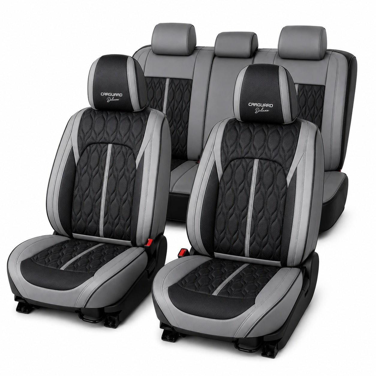 Huse auto premium 5 locuri Carguard Deluxe piele ecologică perforată - gri - negru