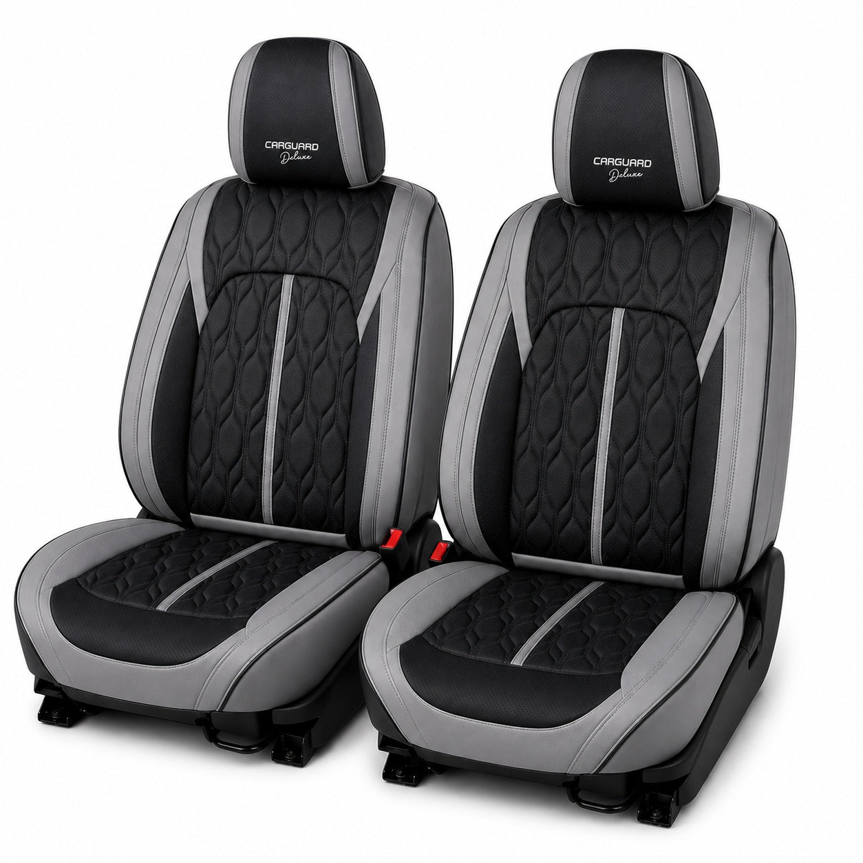 Huse auto premium 5 locuri Carguard Deluxe piele ecologică perforată - gri - negru