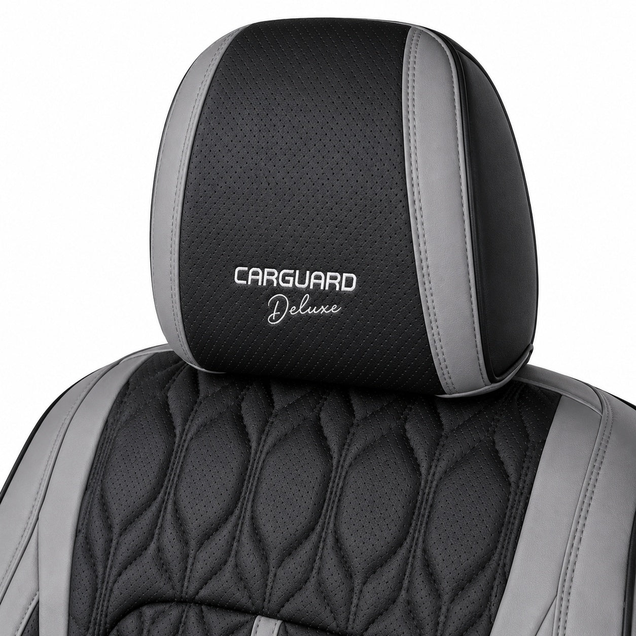 Huse auto premium 5 locuri Carguard Deluxe piele ecologică perforată - gri - negru