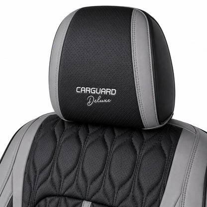 Huse auto premium 5 locuri Carguard Deluxe piele ecologică perforată - gri - negru