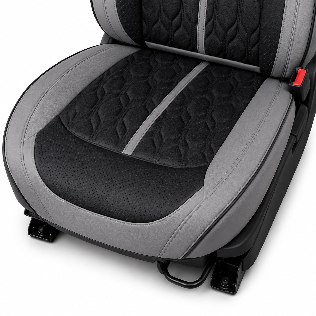 Huse auto premium 5 locuri Carguard Deluxe piele ecologică perforată - gri - negru