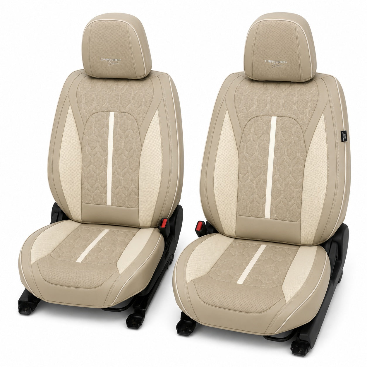 Huse auto premium 5 locuri Carguard Deluxe piele ecologică perforată - maro deschis - crem
