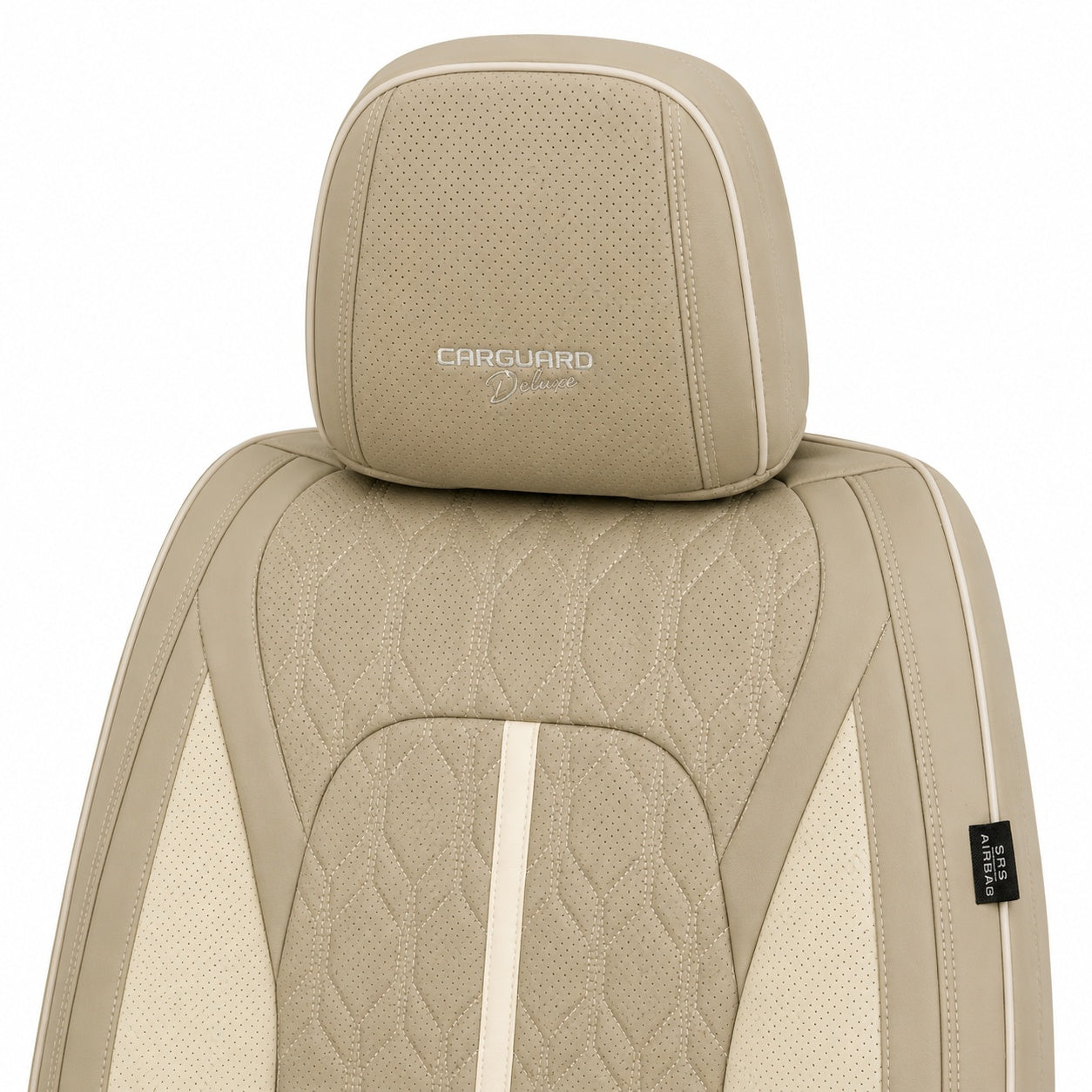 Huse auto premium 5 locuri Carguard Deluxe piele ecologică perforată - maro deschis - crem