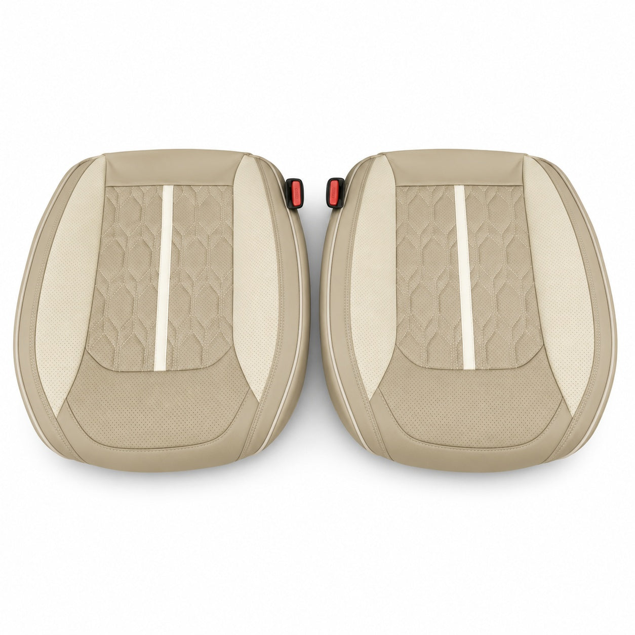 Huse auto premium 5 locuri Carguard Deluxe piele ecologică perforată - maro deschis - crem