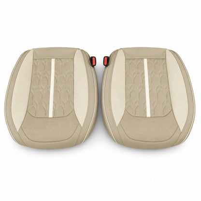 Huse auto premium 5 locuri Carguard Deluxe piele ecologică perforată - maro deschis - crem