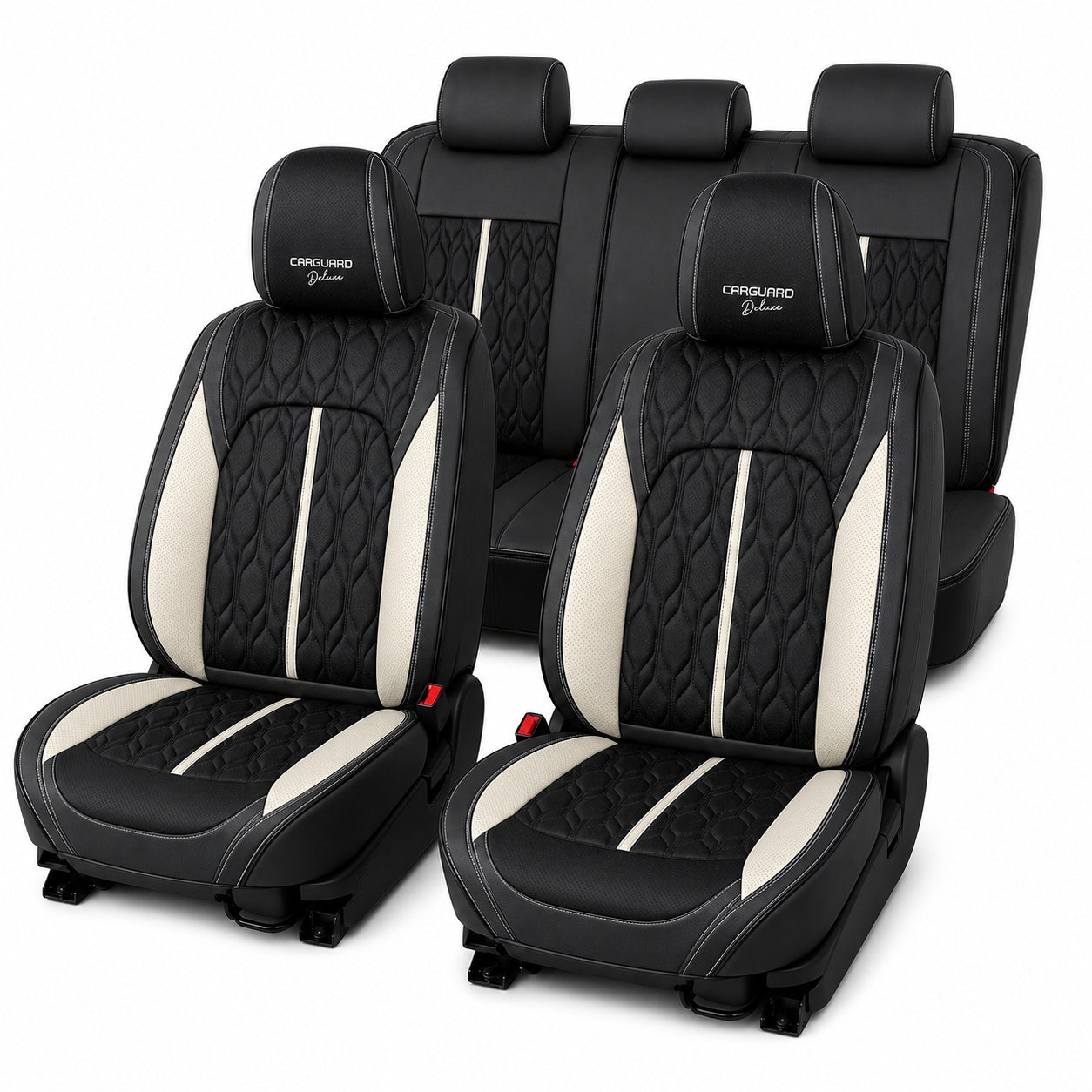 Huse auto premium 5 locuri Carguard Deluxe piele ecologică perforată - negru - alb
