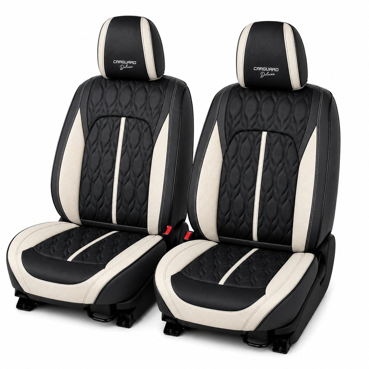 Huse auto premium 5 locuri Carguard Deluxe piele ecologică perforată - negru - alb