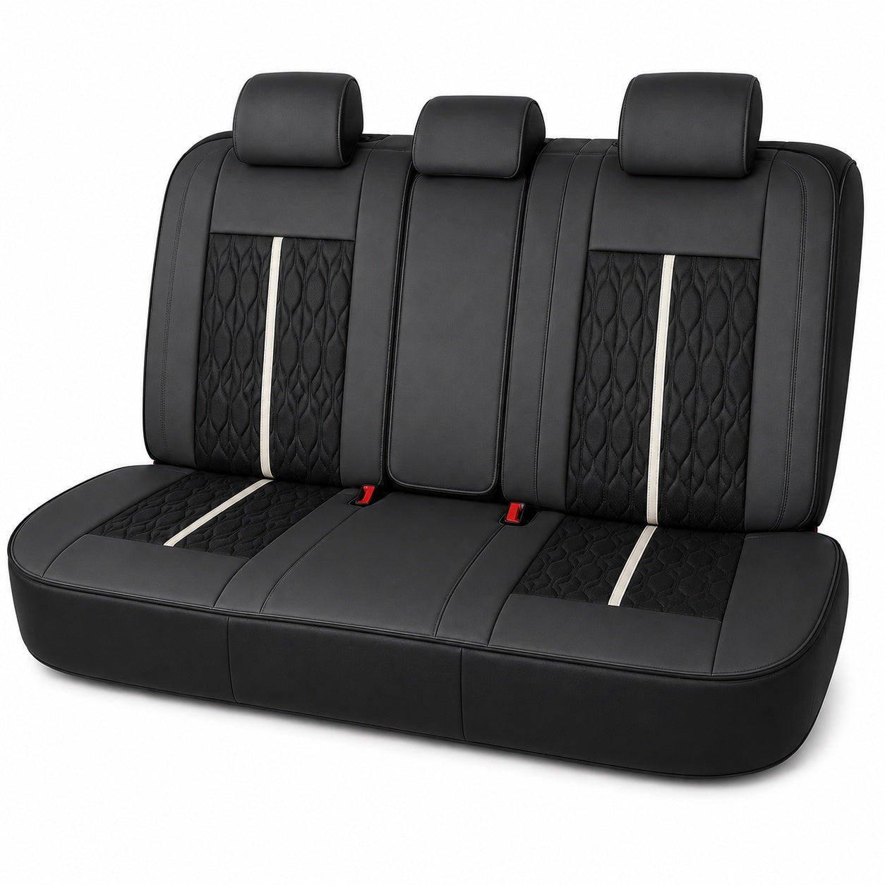 Huse auto premium 5 locuri Carguard Deluxe piele ecologică perforată - negru - alb