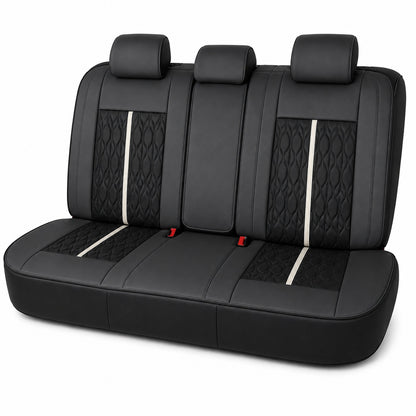 Huse auto premium 5 locuri Carguard Deluxe piele ecologică perforată - negru - alb
