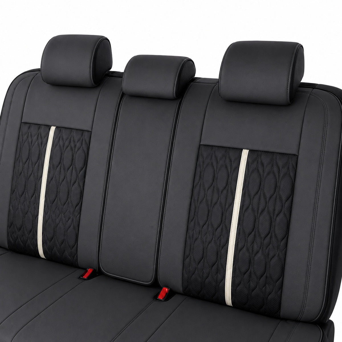 Huse auto premium 5 locuri Carguard Deluxe piele ecologică perforată - negru - alb