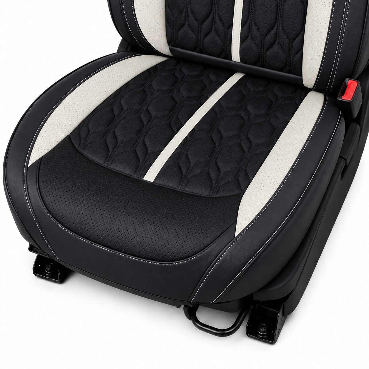 Huse auto premium 5 locuri Carguard Deluxe piele ecologică perforată - negru - alb