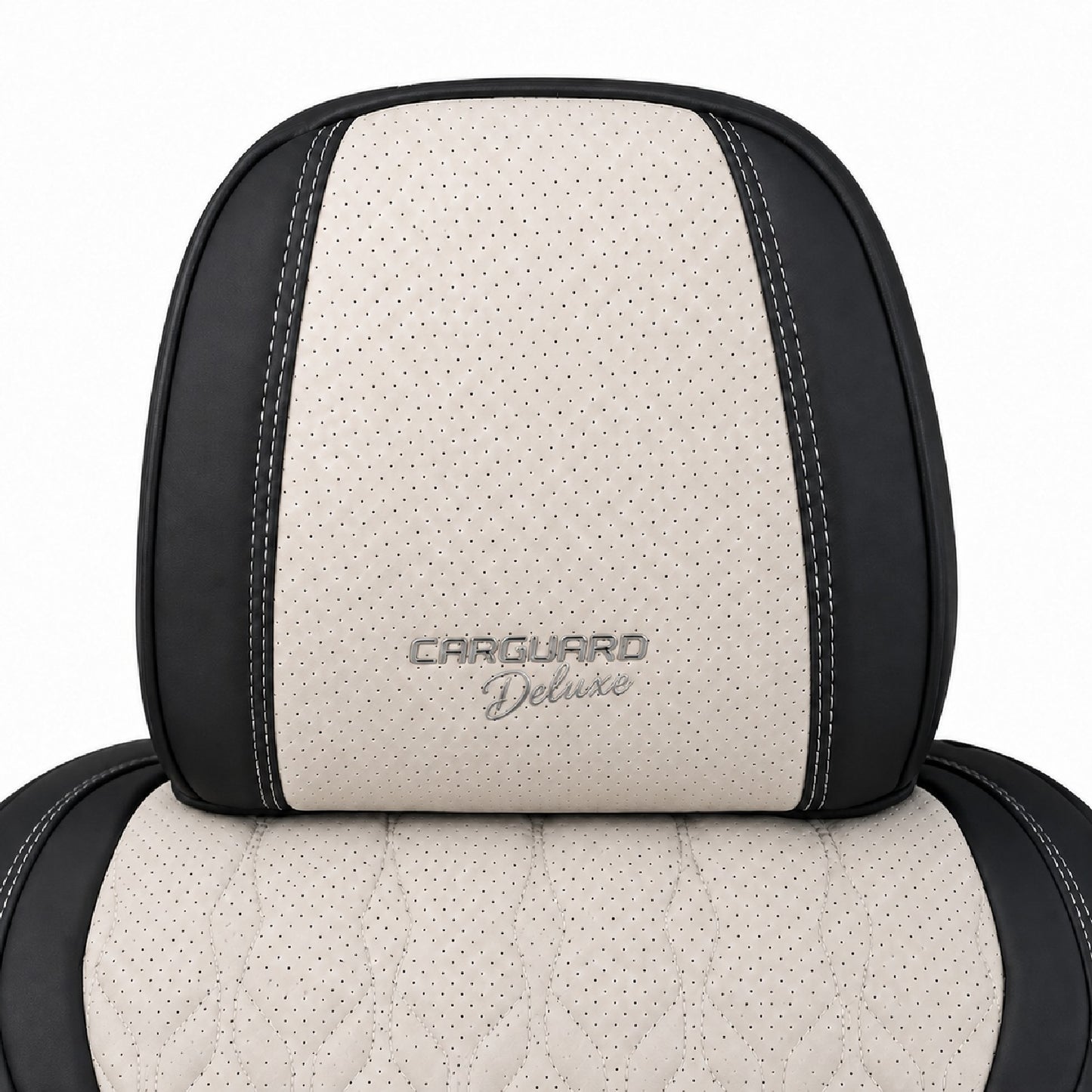 Huse auto premium 5 locuri Carguard Deluxe piele ecologică perforată - negru - crem