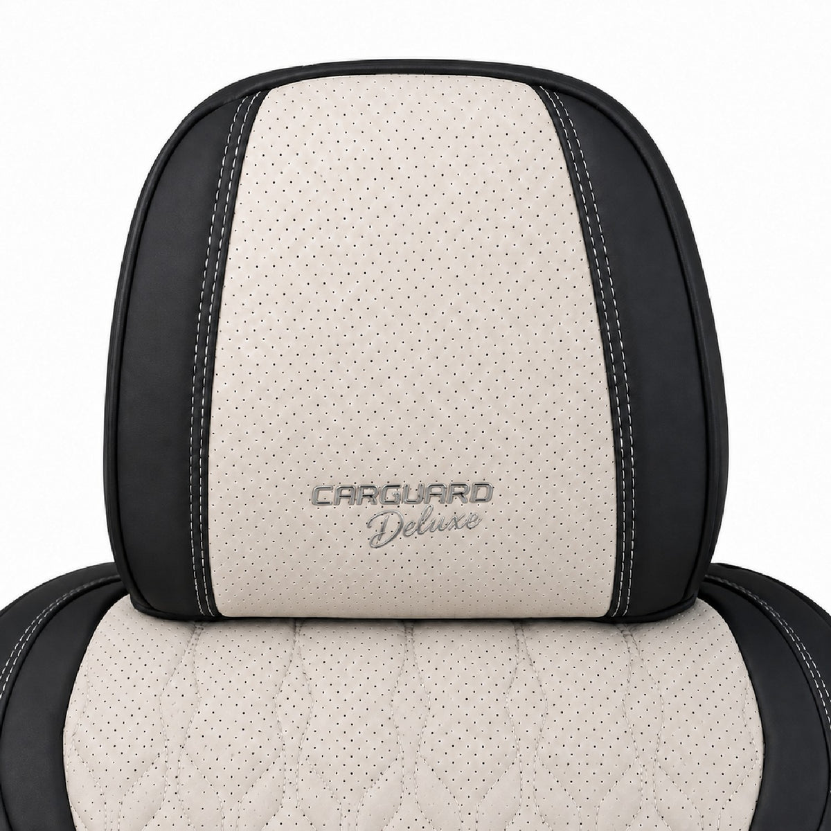 Huse auto premium 5 locuri Carguard Deluxe piele ecologică perforată - negru - crem