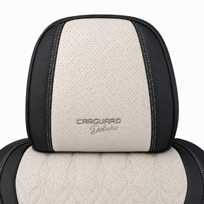 Huse auto premium 5 locuri Carguard Deluxe piele ecologică perforată - negru - crem