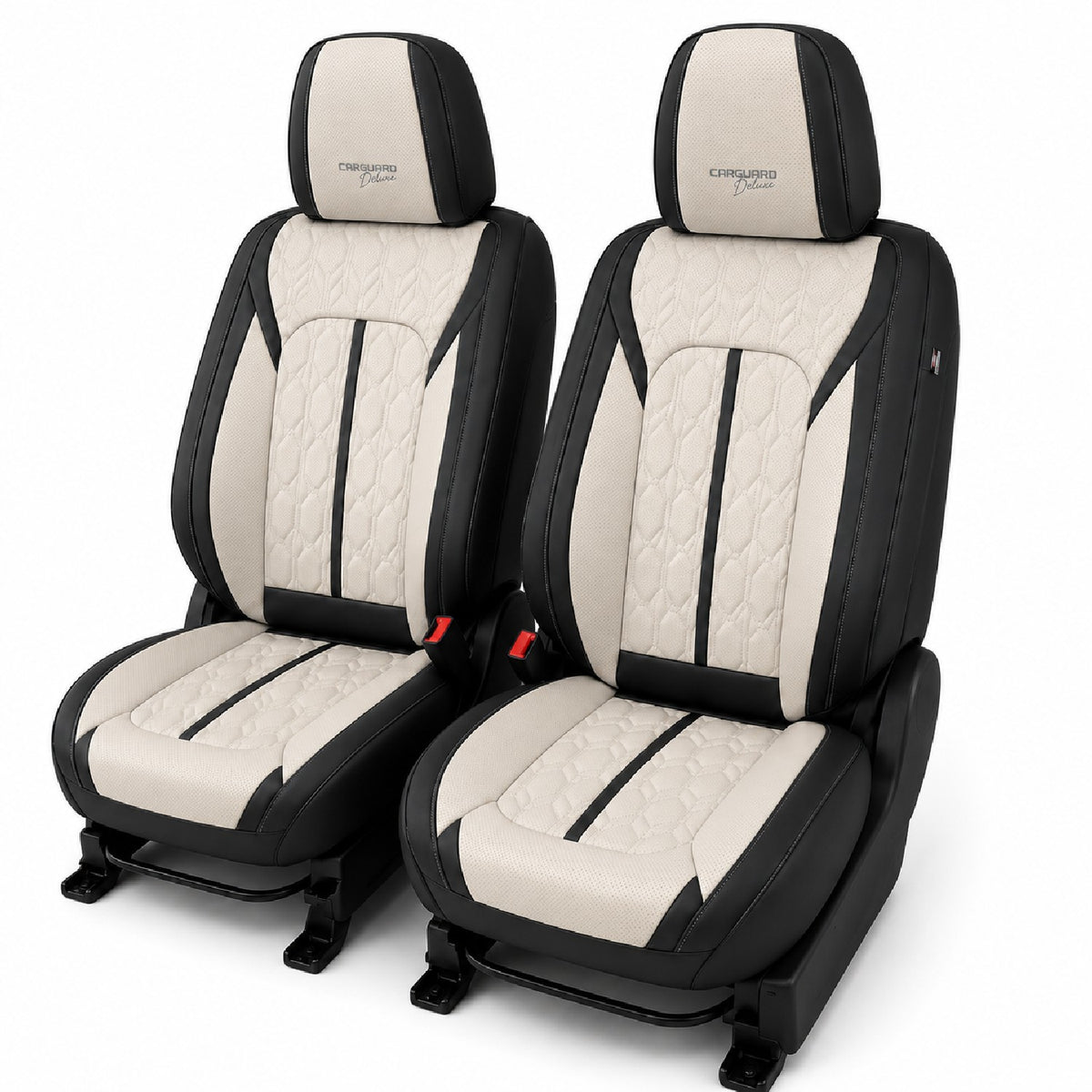 Huse auto premium 5 locuri Carguard Deluxe piele ecologică perforată - negru - crem