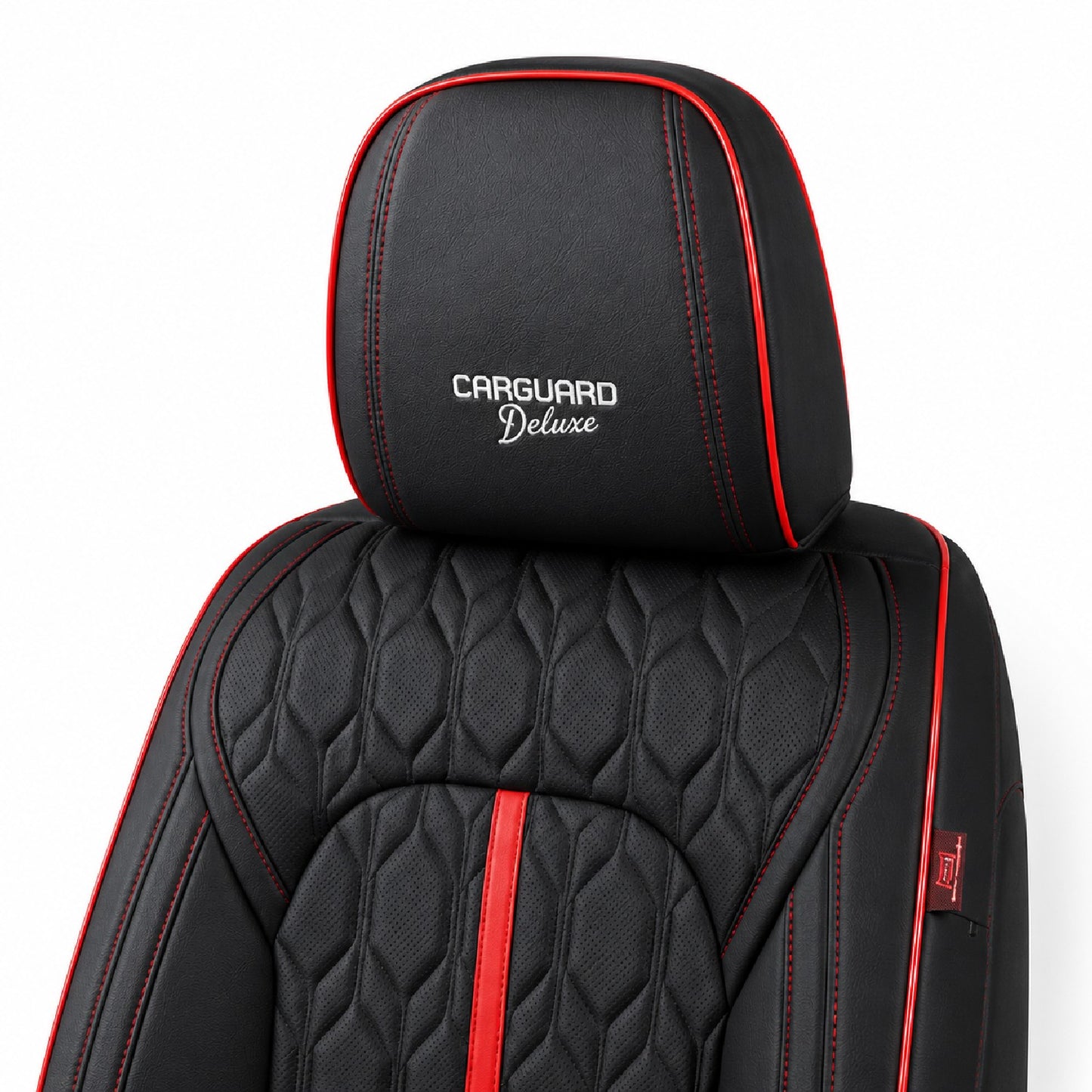 Huse auto premium 5 locuri Carguard Deluxe piele ecologică perforată - negru - rosu