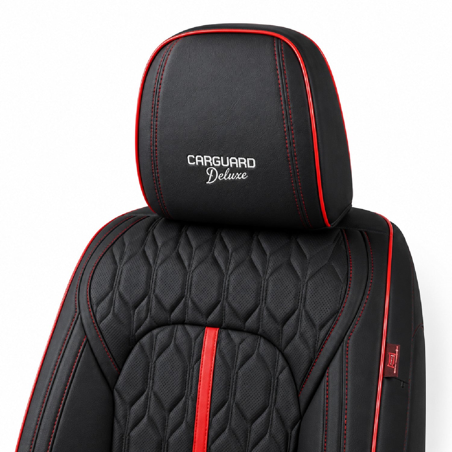 Huse auto premium 5 locuri Carguard Deluxe piele ecologică perforată - negru - rosu