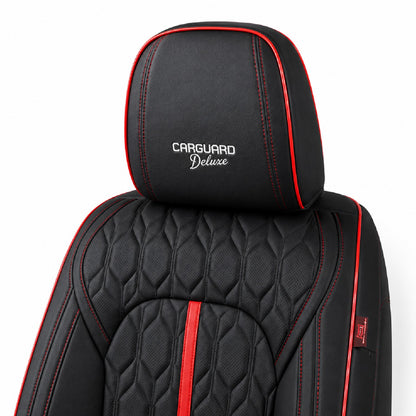 Huse auto premium 5 locuri Carguard Deluxe piele ecologică perforată - negru - rosu
