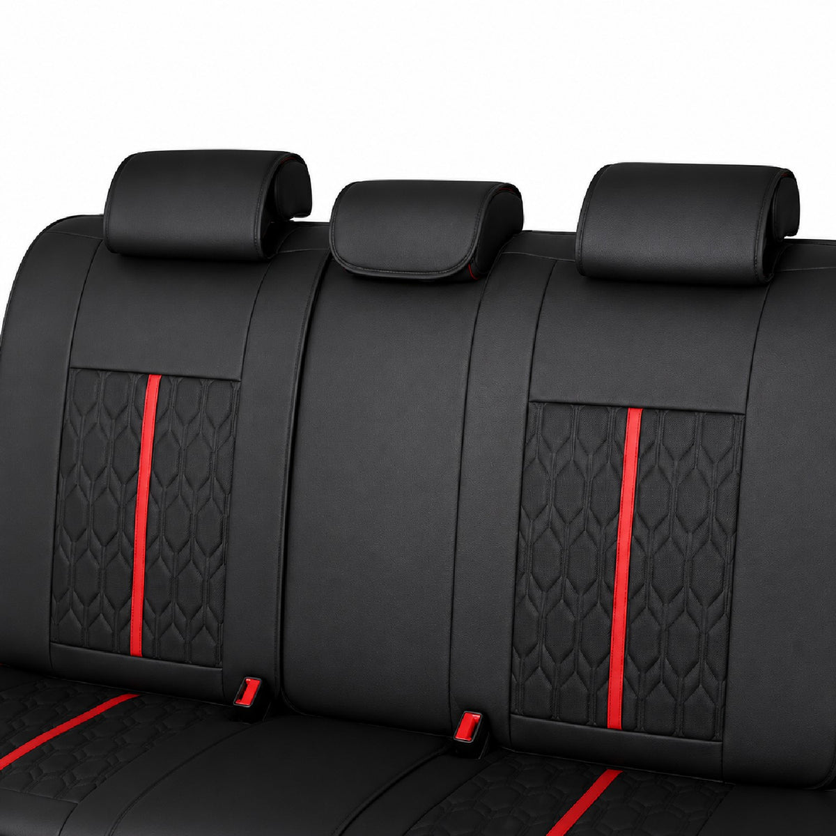 Huse auto premium 5 locuri Carguard Deluxe piele ecologică perforată - negru - rosu