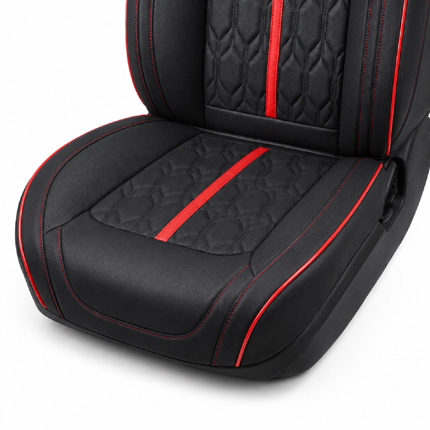 Huse auto premium 5 locuri Carguard Deluxe piele ecologică perforată - negru - rosu