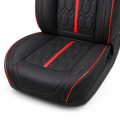 Huse auto premium 5 locuri Carguard Deluxe piele ecologică perforată - negru - rosu