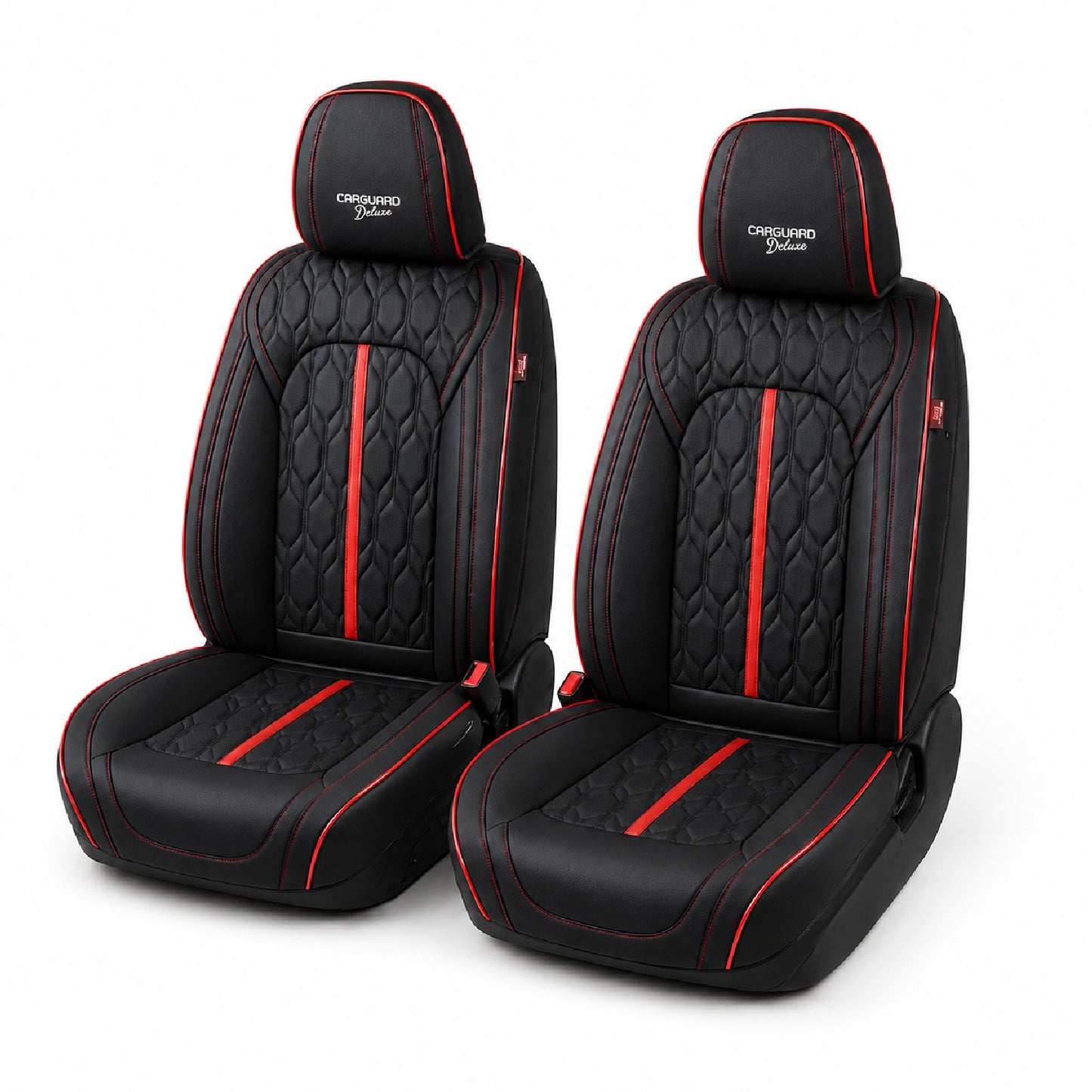 Huse auto premium 5 locuri Carguard Deluxe piele ecologică perforată - negru - rosu
