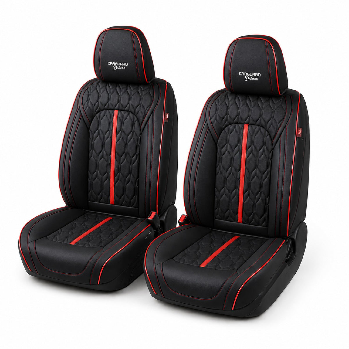 Huse auto premium 5 locuri Carguard Deluxe piele ecologică perforată - negru - rosu