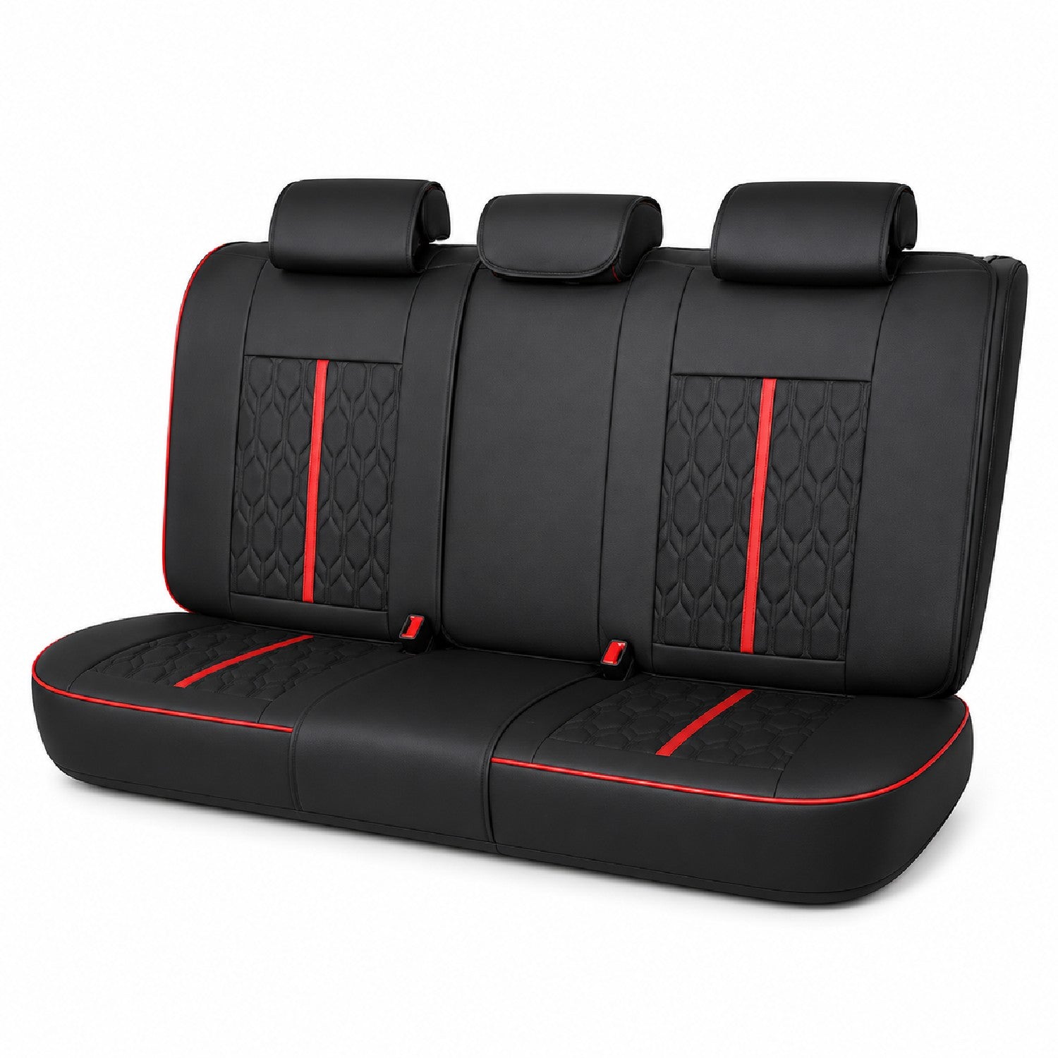 Huse auto premium 5 locuri Carguard Deluxe piele ecologică perforată - negru - rosu