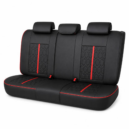 Huse auto premium 5 locuri Carguard Deluxe piele ecologică perforată - negru - rosu
