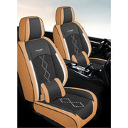 Huse auto premium 5 locuri Carguard Deluxe piele ecologică perforată și textil - maro caramel