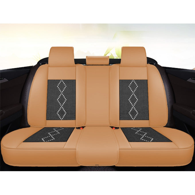 Huse auto premium 5 locuri Carguard Deluxe piele ecologică perforată și textil - maro caramel