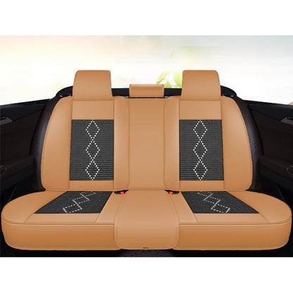 Huse auto premium 5 locuri Carguard Deluxe piele ecologică perforată și textil - maro caramel