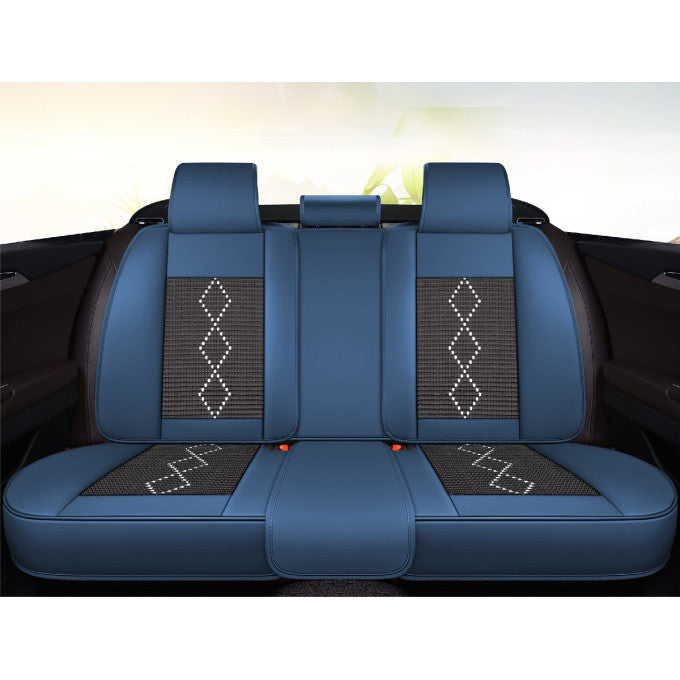 Huse auto premium 5 locuri Carguard Deluxe piele ecologică perforată și textil - negru - albastru închis