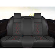 Huse auto premium 5 locuri Carguard Deluxe piele ecologică perforată și textil - negru - rosu închis