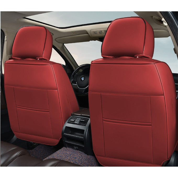 Huse auto premium 5 locuri Carguard Deluxe piele ecologică perforată și textil - roșu închis - negru