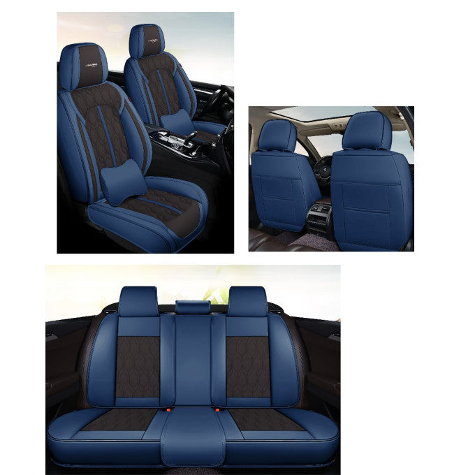 Huse auto premium 5 locuri Carguard Deluxe piele ecologică perforată - albastru închis - negru