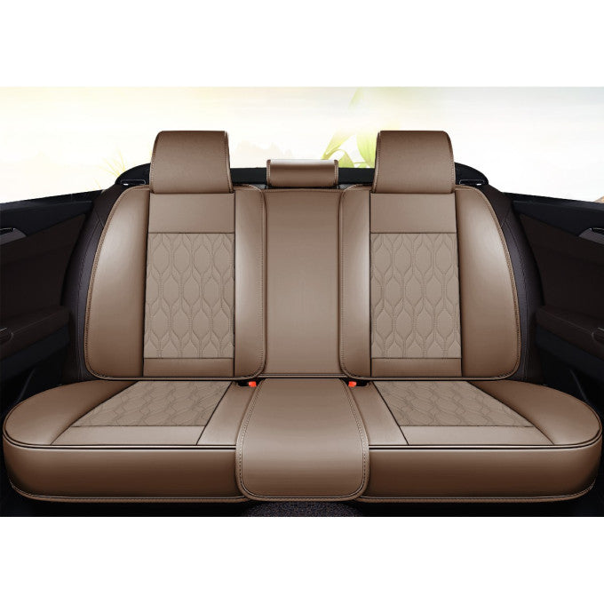 Huse auto premium 5 locuri Carguard Deluxe piele ecologică perforată - maro deschis - crem
