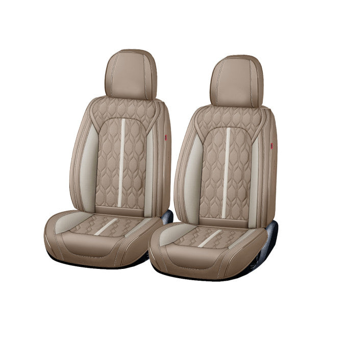 Huse auto premium 5 locuri Carguard Deluxe piele ecologică perforată - maro deschis - crem
