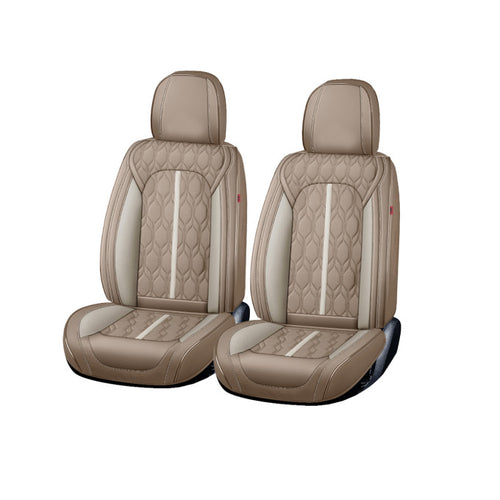 Huse auto premium 5 locuri Carguard Deluxe piele ecologică perforată - maro deschis - crem