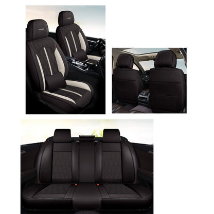 Huse auto premium 5 locuri Carguard Deluxe piele ecologică perforată - negru - alb