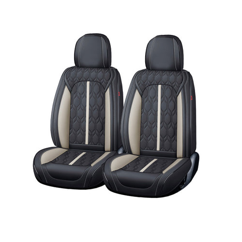 Huse auto premium 5 locuri Carguard Deluxe piele ecologică perforată - negru - alb