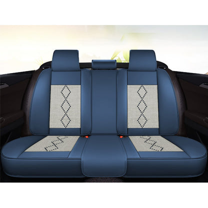 Huse auto premium 5 locuri Carguard Deluxe piele ecologică perforată și textil - albastru - alb