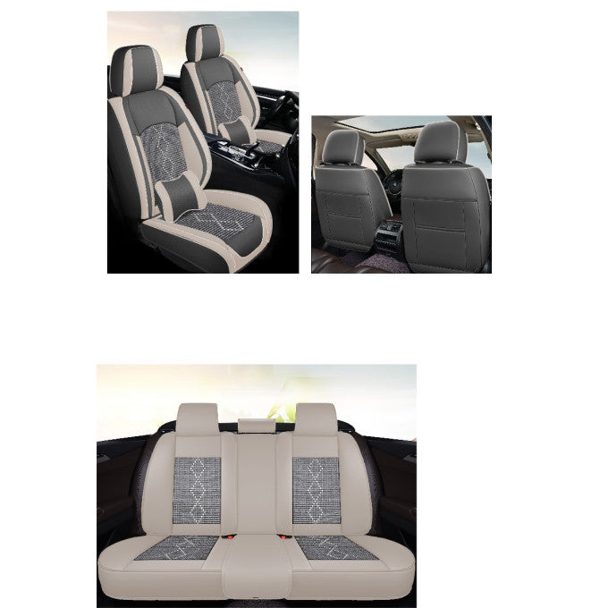 Huse auto premium 5 locuri Carguard Deluxe piele ecologică perforată și textil - gri deschis - gri închis