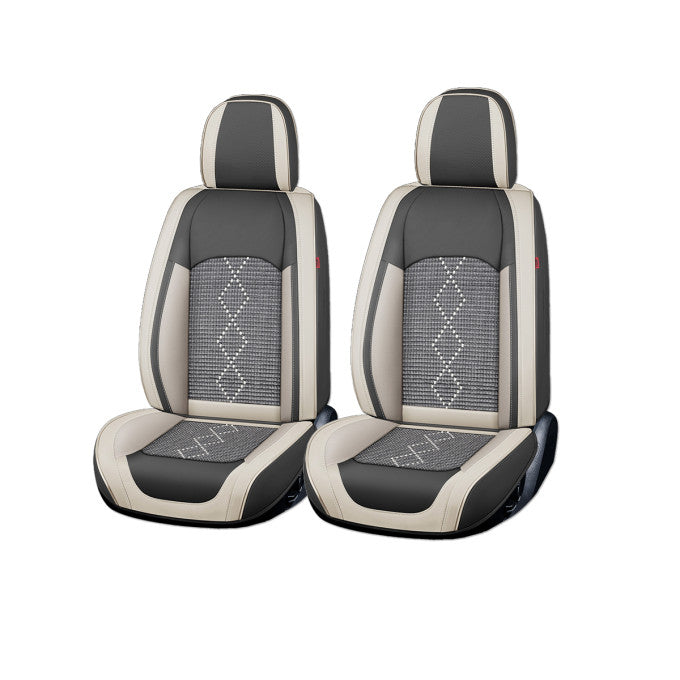 Huse auto premium 5 locuri Carguard Deluxe piele ecologică perforată și textil - gri deschis - gri închis